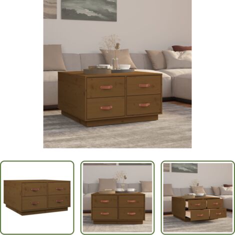 Tavolo da soggiorno -  Tavolino da Salotto ambra 80x80x45 cm Legno Massello di Pino