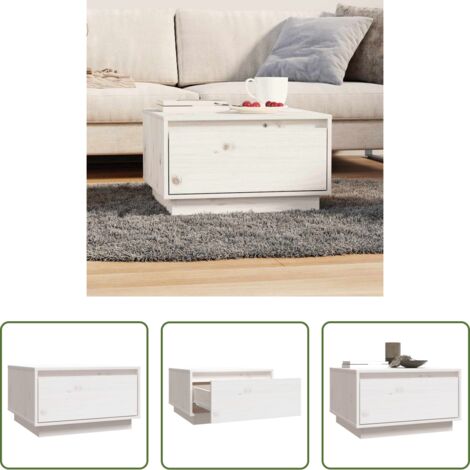 Tavolo da soggiorno -  Tavolino da Salotto Bianco 55x56x32 cm Legno Massello di Pino