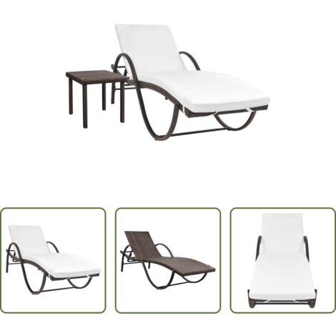 Tavolo da sole -  Lettino Prendisole con Cuscino e Tavolo in Polyrattan Marrone