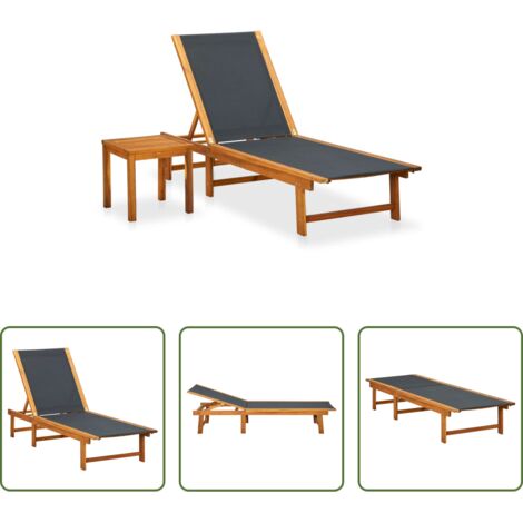 Tavolo da sole -  Lettino Prendisole con Tavolino Massello di Acacia e Textilene