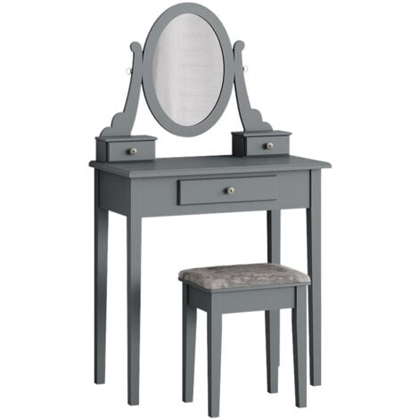 Tavolo da toeletta Annie, Grigio, 75 cm Con sgabello, Vicco