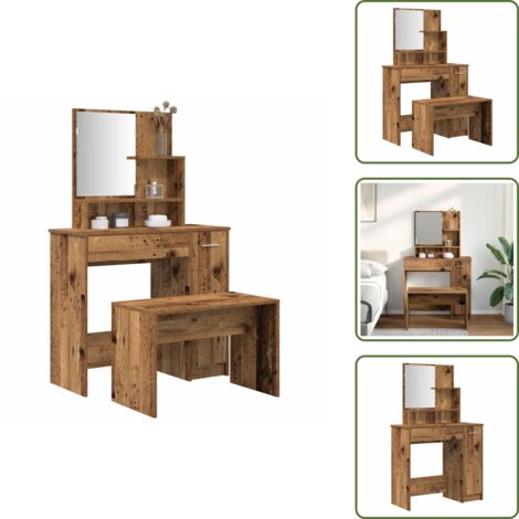 Tavolo da toeletta in legno multistrato - vidaXL Set Tavolo da Toeletta Legno Antico in Legno Multistrato - Specchio da toeletta