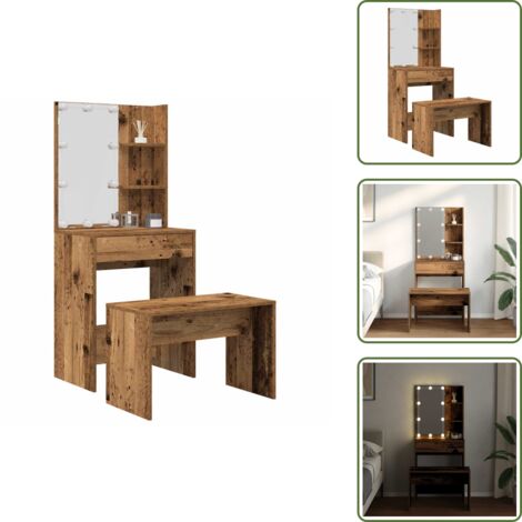 Tavolo da toeletta in legno - vidaXL Set Tavolo da Toeletta con LED Legno Antico Legno Multistrato - Toeletta con specchio