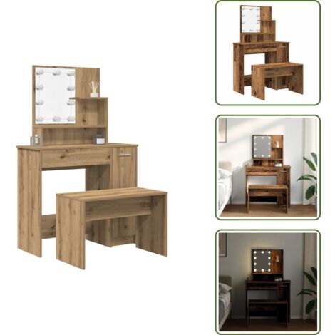 Tavolo da toeletta in legno - vidaXL Set Tavolo da Toeletta con LED Legno Antico Legno Multistrato - Toeletta con specchio