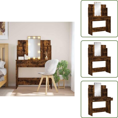 Tavolo da trucco con luci - vidaXL Toeletta con Luci LED Rovere Fumo 96x40x142 cm - Tavolino con cassetti