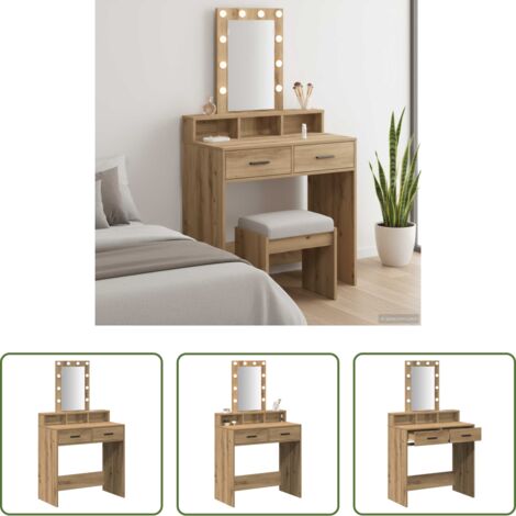 Tavolo da trucco con specchio - Tavolo da Trucco Marrone 79 x 41 x 140 cm Legno multistrato