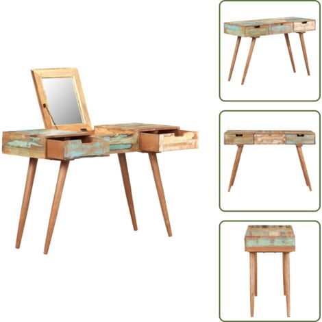 Tavolo da trucco con specchio - vidaXL Tavolo da Trucco con Specchio 112x45x76 cm Massello di Recupero - Tavolo da trucco in legno massello