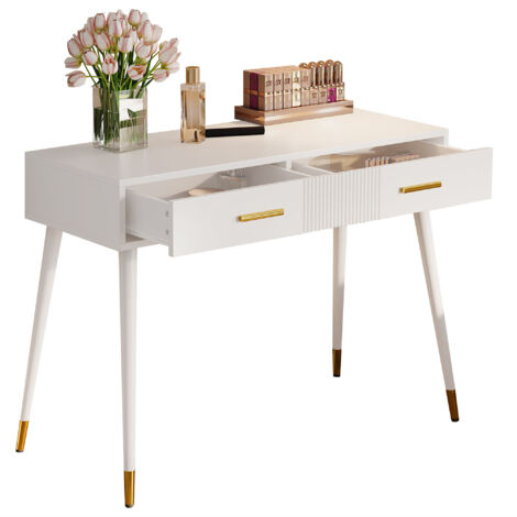 Tavolo da Trucco e Scrivania 100x40x76 cm, con Ampio Vano di Archiviazione, Pannello Truciolare Melaminato Bianco, per Camera