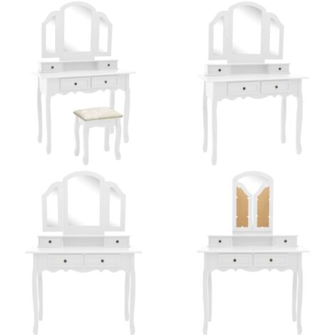 Tavolo da Trucco e Sgabello Bianco 100x40x146cm Legno Paulownia - Sgabello - Legno Paulownia