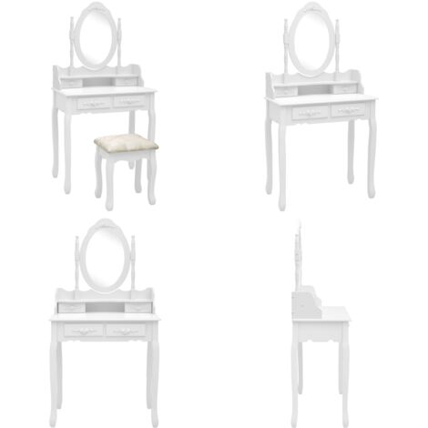 Tavolo da Trucco e Sgabello Bianco 75x69x140 cm Legno Paulownia - Sgabello da trucco - Tavolo da trucco in legno