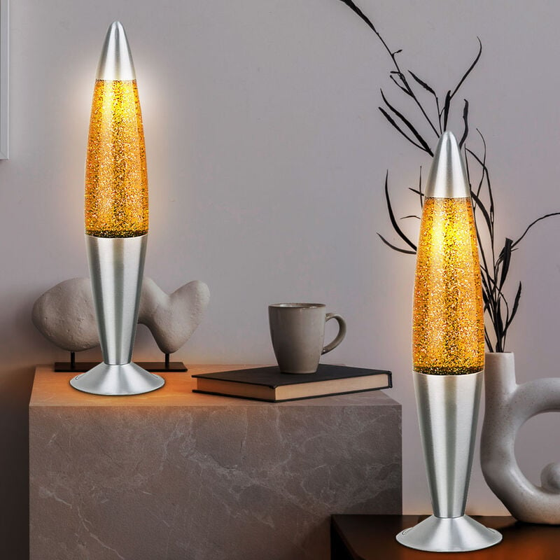 Image of Lampada lava glitter lampada da tavolo glitter luce decorativa glitter per la cameretta dei bambini, alluminio argento, 1x E14, PxH 10,8x42,5 cm, set