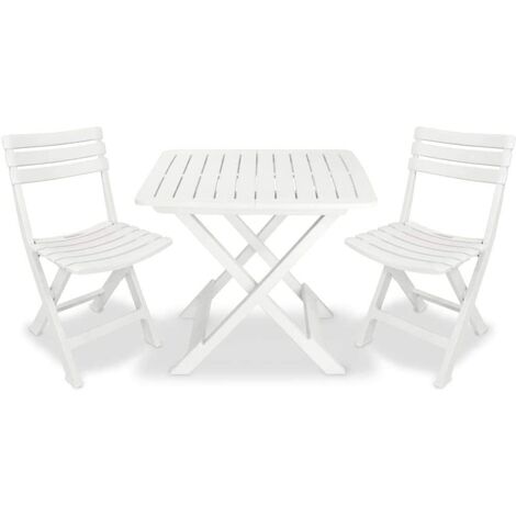 Tavolo e sedie da giardino in plastica pieghevole - Camping set 1 Tevere e 2 Birky - Bianco - bianco