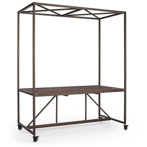 Tavolo espositore con tetto, struttura in acciaio, piano in legno, ruote in gomma -300 x 210h
