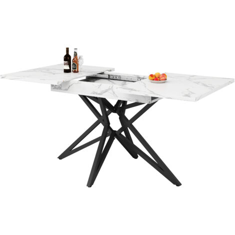 Tavolo Estensibile 120-160x80x66 cm, Robusto, Gambe a Stella in Metallo, Piano MDF, Struttura in Metallo, Bianco, per 6-10 Persone
