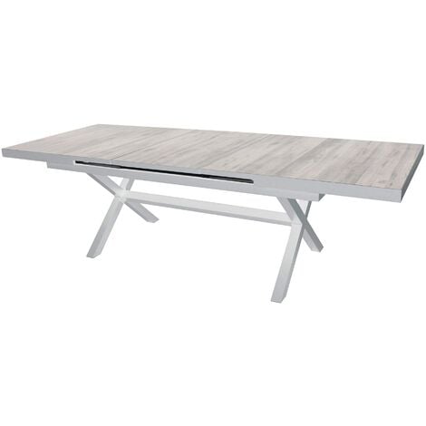 Tavolo estensibile 200/260 cm da esterno giardino con struttura in alluminio e piano in gres effetto legno Lagon -  White
