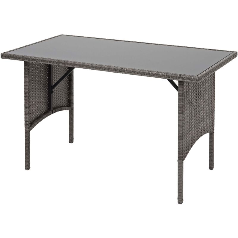 HHG - Tavolo esterno giardino elegante 794 69x112x60cm polyrattan vetro grigio - grey