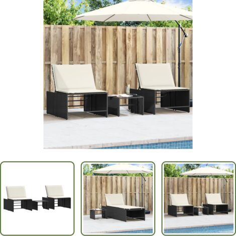 Tavolo esterno -  Lettini prendisole modulari 2 pz con tavolo nero in polyrattan