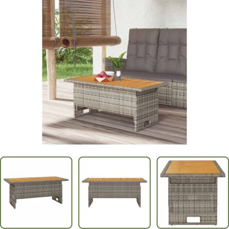 Tavolo esterno -  Tavolo Giardino Grigio 100x50x43/63 Massello Acacia Polyrattan