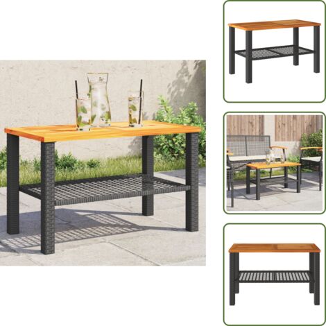 Tavolo esterno - vidaXL Tavolo da Giardino Nero 70x38x42cm in Polyrattan e Legno Acacia - Tavolo da giardino nero