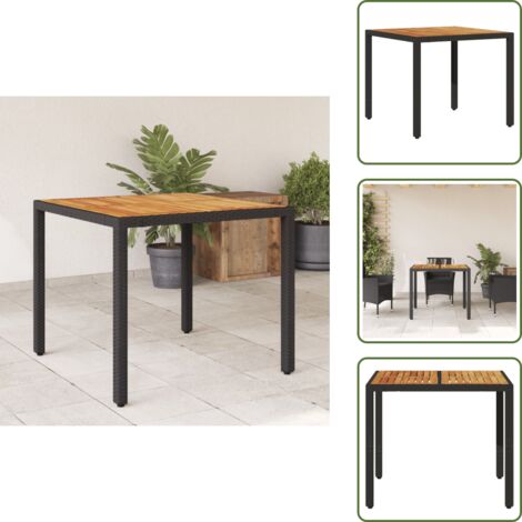 Tavolo esterno - vidaXL Tavolo Giardino Piano Legno Acacia Nero 90x90x75 cm Polyrattan - Tavolo da patio