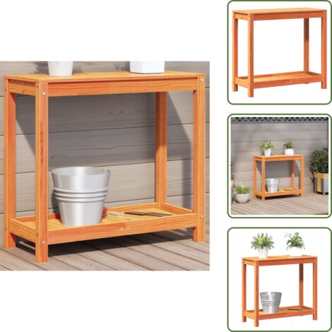 Tavolo esterno - vidaXL Tavolo Invasatura Ripiano Marrone Cera 82,5x35x75 Massello Pino - Tavolo per giardino