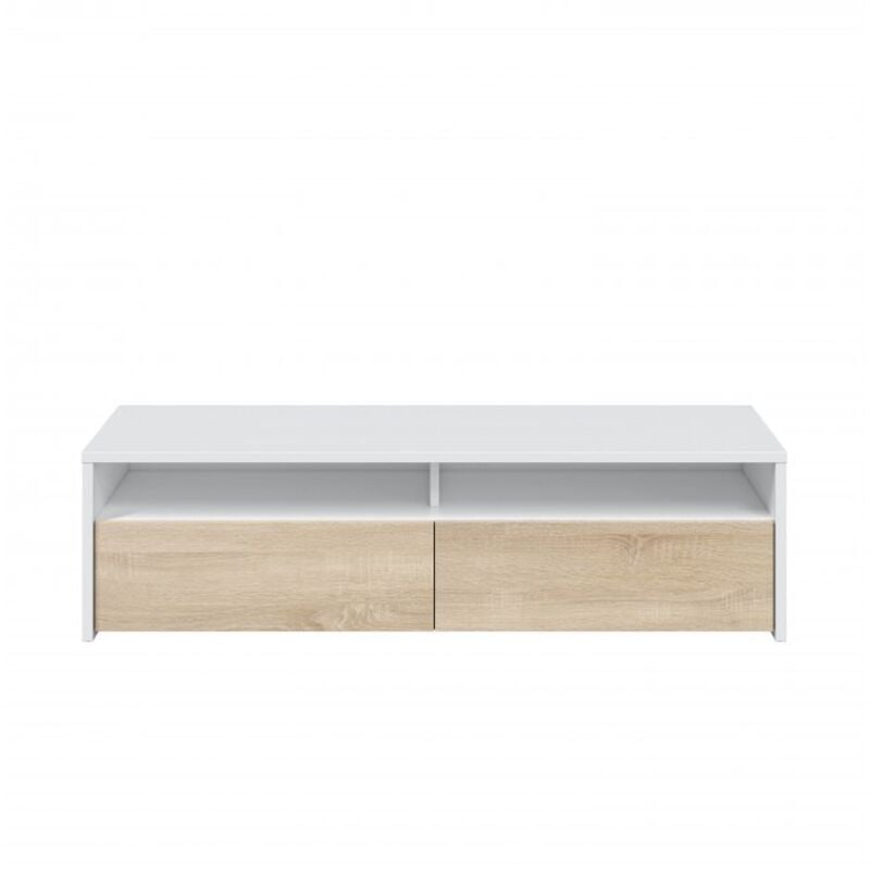 Meuble Tv 130 cm avec deux portes en chêne canadien et en blanc mat | Couleur