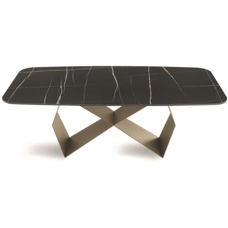 Tavolo fisso 210 cm KARL base metallo Beige e piano effetto marmo Sahara Noir