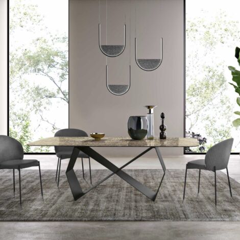 Tavolo fisso 210 cm KARL con base metallo Nero e piano vetro martellato Bronzo