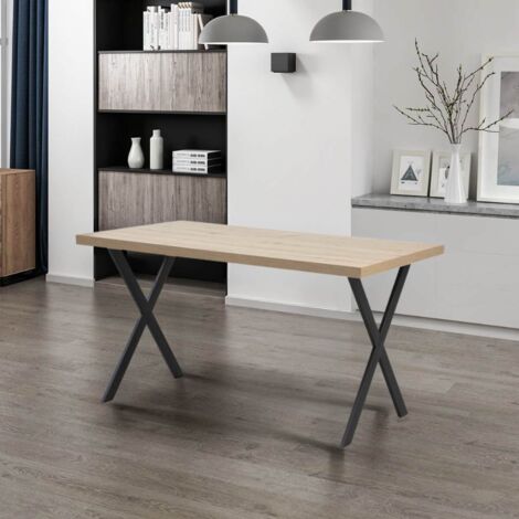 Tavolo fisso Brayn con piano rovere e piedi in ferro nero