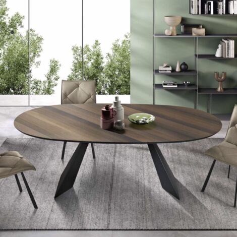 Tavolo fisso TOKYO 210 cm con base in metallo nero e piano Eucalipto