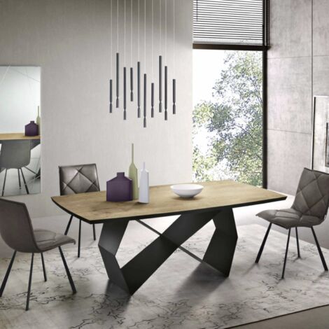 Tavolo fisso WALL 200 cm con base in metallo Nero e piano in Rovere Crudo