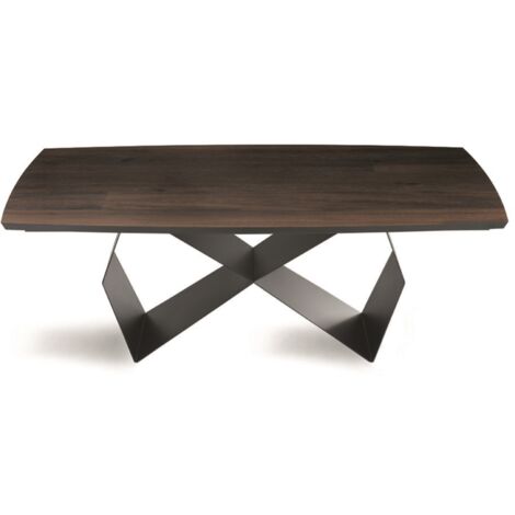 Tavolo fisso WALL 200 cm con base in metallo Nero e piano in Rovere Termico