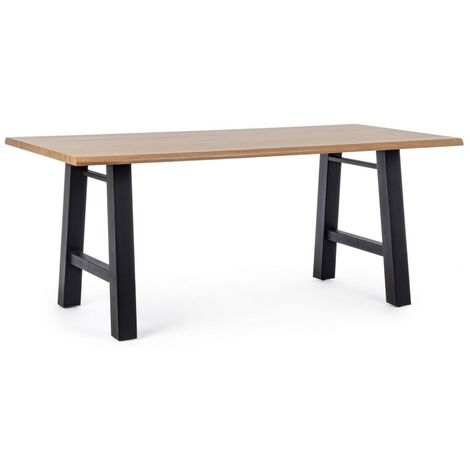 Table bois blanc et acier style naturel 180x90