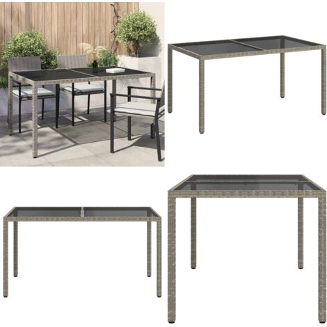 Tavolo Giardino 150x90x75cm Vetro Temperato e Polyrattan Grigio - Tavolo da esterno - Tavolo in vetro temperato