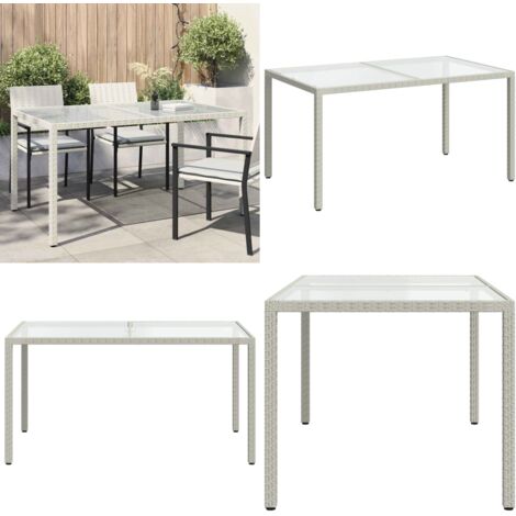 Tavolo Giardino 150x90x75cm Vetro Temperato Polyrattan Bianco - Vetro temperato - Polyrattan