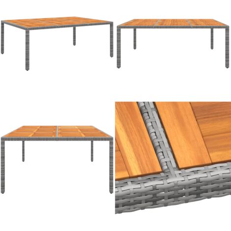Tavolo Giardino 200x150x75 cm Massello Acacia Polyrattan Grigio - Tavolo esterno - Tavolo in polyrattan