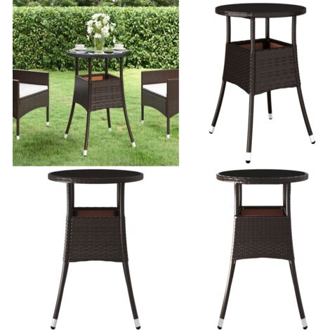 Tavolo Giardino Ø60x75 cm Vetro Temperato e Polyrattan Marrone - Vetro temperato - Polyrattan