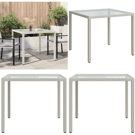 Tavolo Giardino 90x90x75 cm Vetro Temperato e Polyrattan Bianco - Vetro temperato - Polyrattan