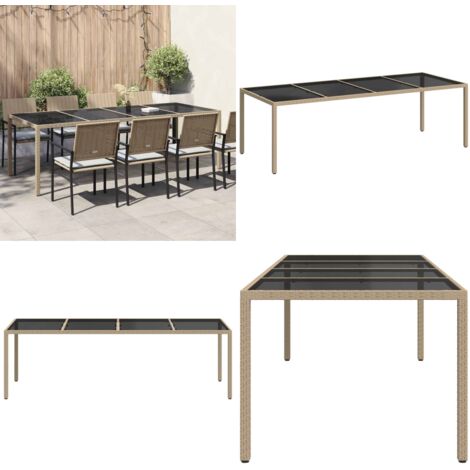 Tavolo Giardino Beige 250x100x75cm Vetro Temperato e Polyrattan - Tavolo da esterno - Polyrattan