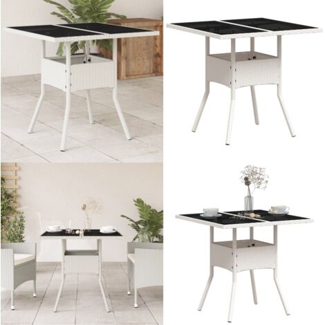 Tavolo Giardino con Piano Vetro Bianco 80x80x75 cm Polyrattan - Tavolo in vetro - Rattan PE