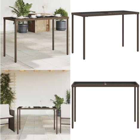Tavolo Giardino con Piano Vetro Marrone 115x54x74 cm Polyrattan - Tavolo in vetro - Tavolo esterno