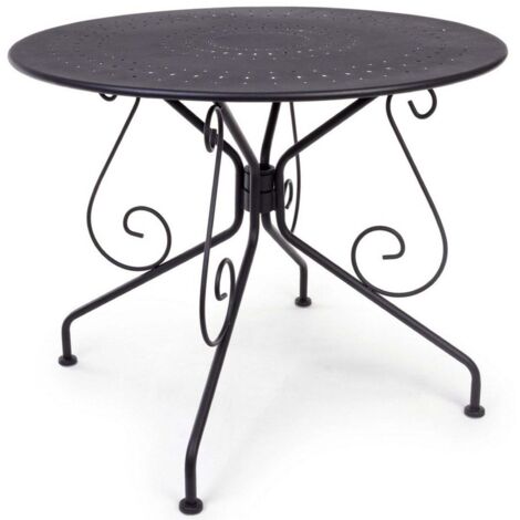 TAVOLO GIARDINO ESTERNO ACCIAIO TONDO VINTAGE ANTRACITE PER ESTERNO 90X72 CM