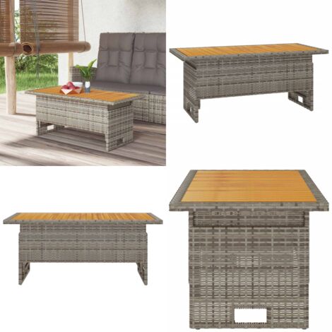 Tavolo Giardino Grigio 100x50x43/63 Massello Acacia Polyrattan - Tavolo esterno - Tavolo in legno