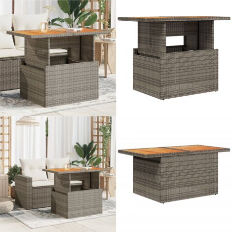 Tavolo Giardino Grigio 100x55x73 cm Polyrattan e Legno Acacia - Tavolo da esterno - Tavolo in rattan