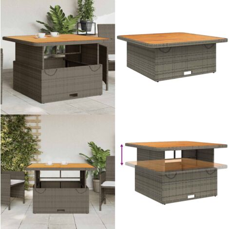 Tavolo Giardino Grigio 110x110x71cm Polyrattan Legno di Acacia - Tavolo da esterno - Tavolo in rattan