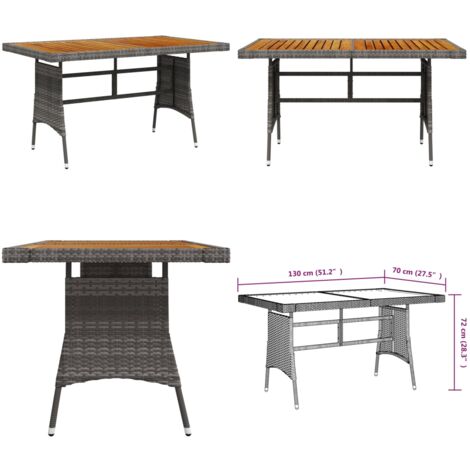 Tavolo Giardino Grigio 130x70x72cm Polyrattan e Massello Acacia - Tavolo da prato - Tavolo da patio