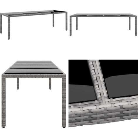 Tavolo Giardino Grigio 250x100x75cm Vetro Temperato Polyrattan - Vetro temperato - Polyrattan