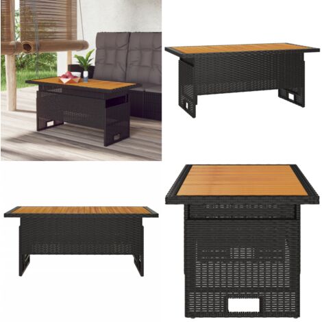 Tavolo Giardino Nero 100x50x43/63cm Massello Acacia Polyrattan - Tavolo da pranzo esterno - Tavolo in legno