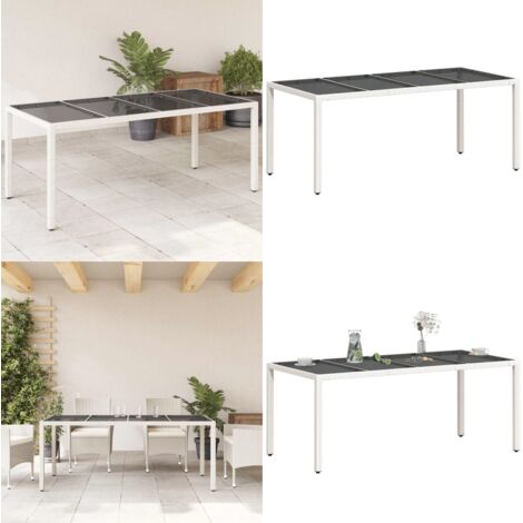Tavolo Giardino Piano in Vetro Bianco 190x90x75 cm Polyrattan - Tavolo in vetro - Tavolo da esterno