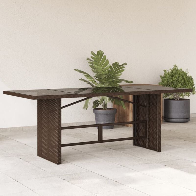 Tavolo Giardino Piano in Vetro Marrone 190x80x75cm Polyrattan